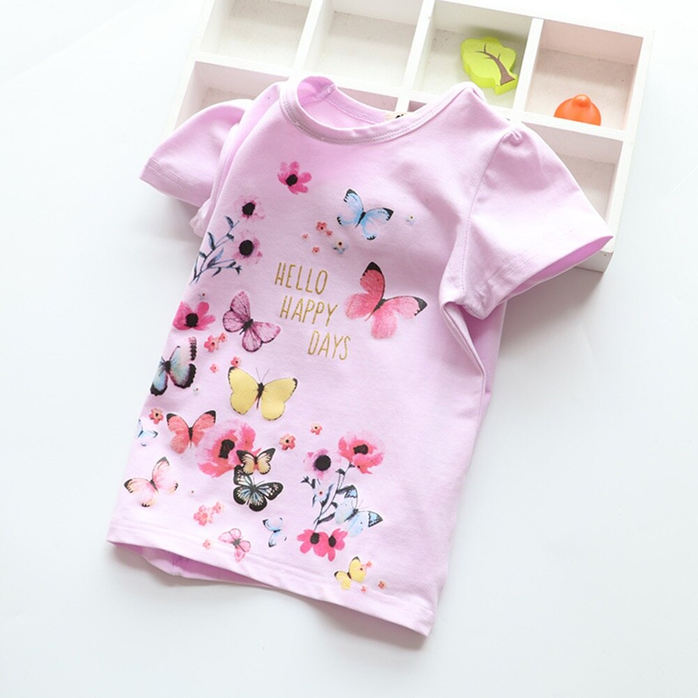Cotton Baby Toddler Tops Kids Summer Short Sleeve T Shirt Girls Children's Clothing Princess Print Animal Cat Butterfly T-Shirt - Baby Homez