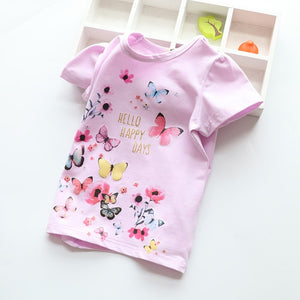 Cotton Baby Toddler Tops Kids Summer Short Sleeve T Shirt Girls Children's Clothing Princess Print Animal Cat Butterfly T-Shirt - Baby Homez