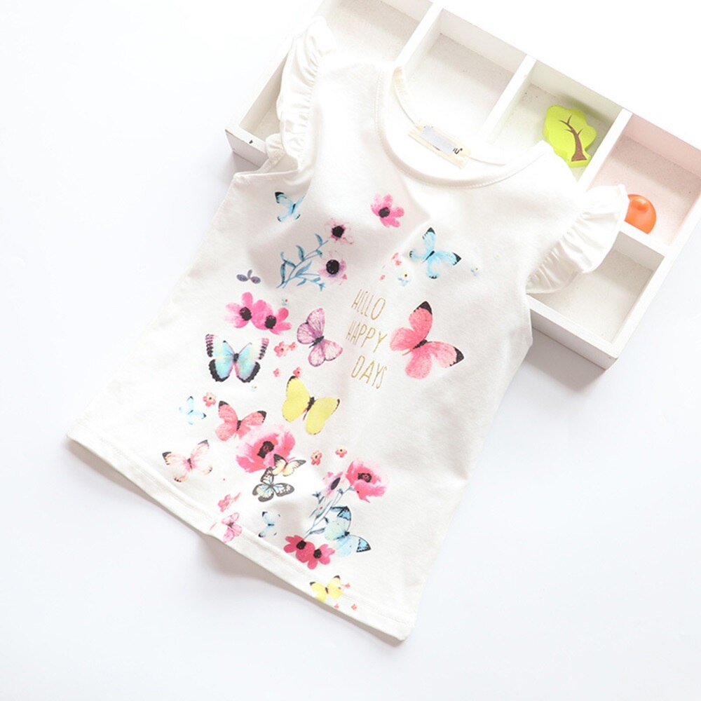 Cotton Baby Toddler Tops Kids Summer Short Sleeve T Shirt Girls Children's Clothing Princess Print Animal Cat Butterfly T-Shirt - Baby Homez