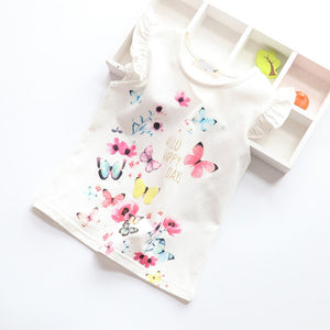 Cotton Baby Toddler Tops Kids Summer Short Sleeve T Shirt Girls Children's Clothing Princess Print Animal Cat Butterfly T-Shirt - Baby Homez
