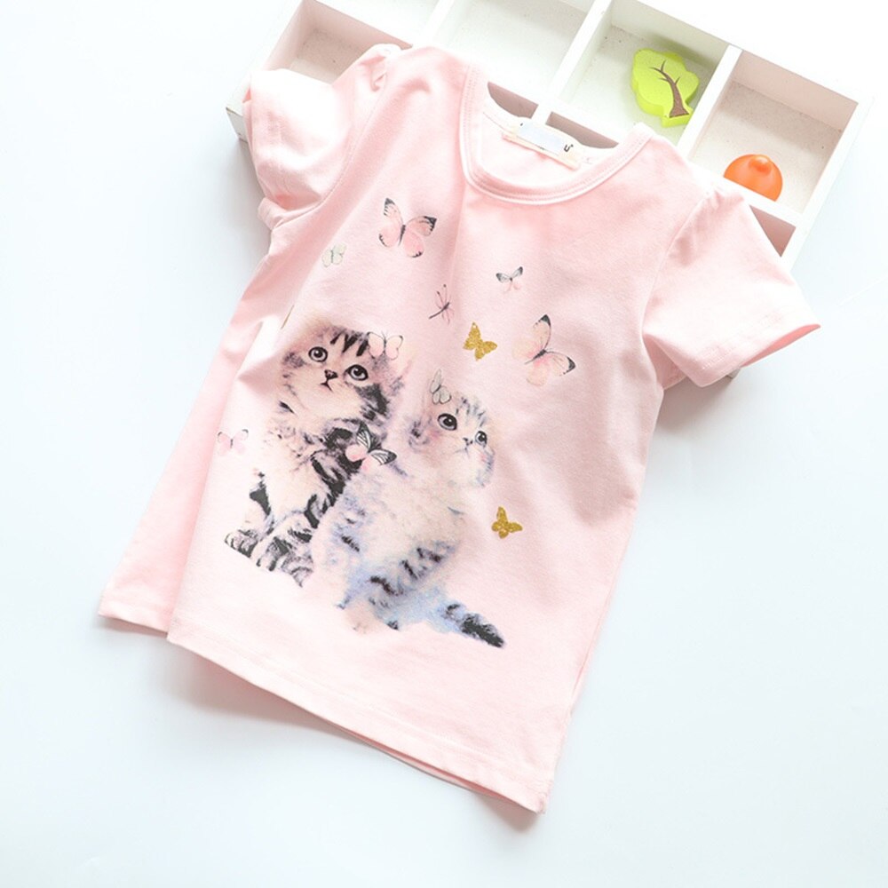 Cotton Baby Toddler Tops Kids Summer Short Sleeve T Shirt Girls Children's Clothing Princess Print Animal Cat Butterfly T-Shirt - Baby Homez