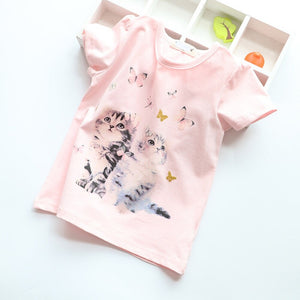 Cotton Baby Toddler Tops Kids Summer Short Sleeve T Shirt Girls Children's Clothing Princess Print Animal Cat Butterfly T-Shirt - Baby Homez