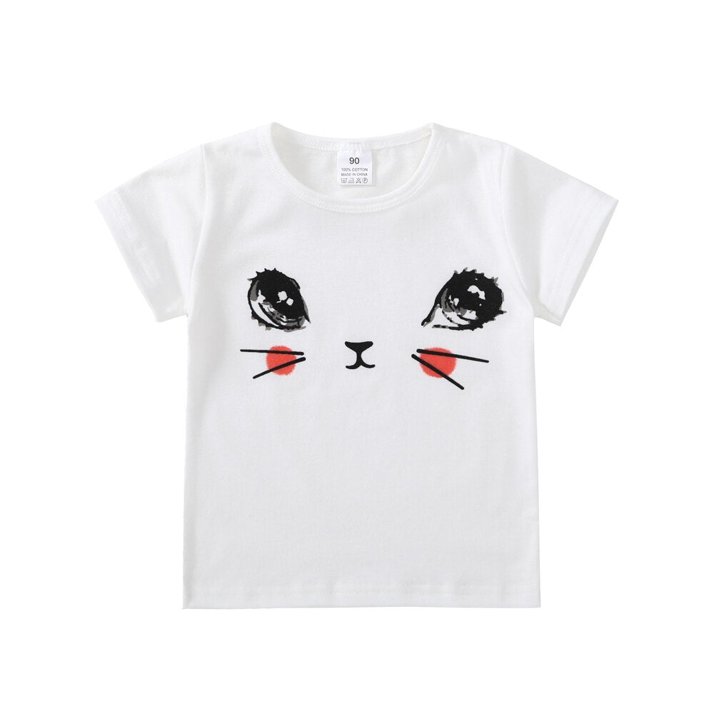 Cotton Baby Toddler Tops Kids Summer Short Sleeve T Shirt Girls Children's Clothing Princess Print Animal Cat Butterfly T-Shirt - Baby Homez