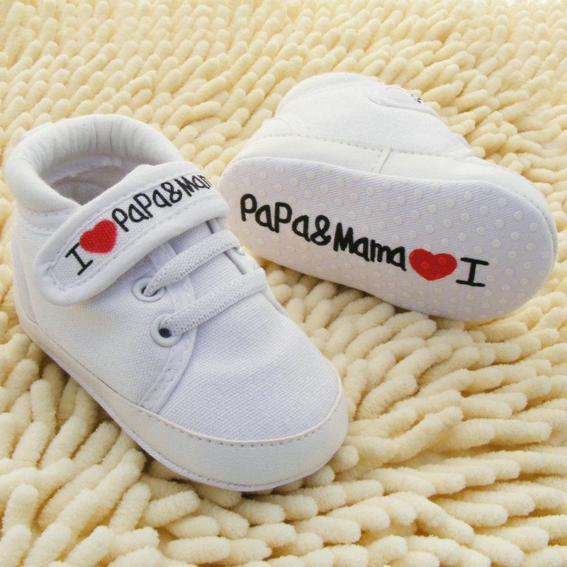 Baby Shoes I Love PaPa&MaMa Letter Printed Soft Bottom Footwear Heart-shaped 0-18M Newborn First walker - Baby Homez